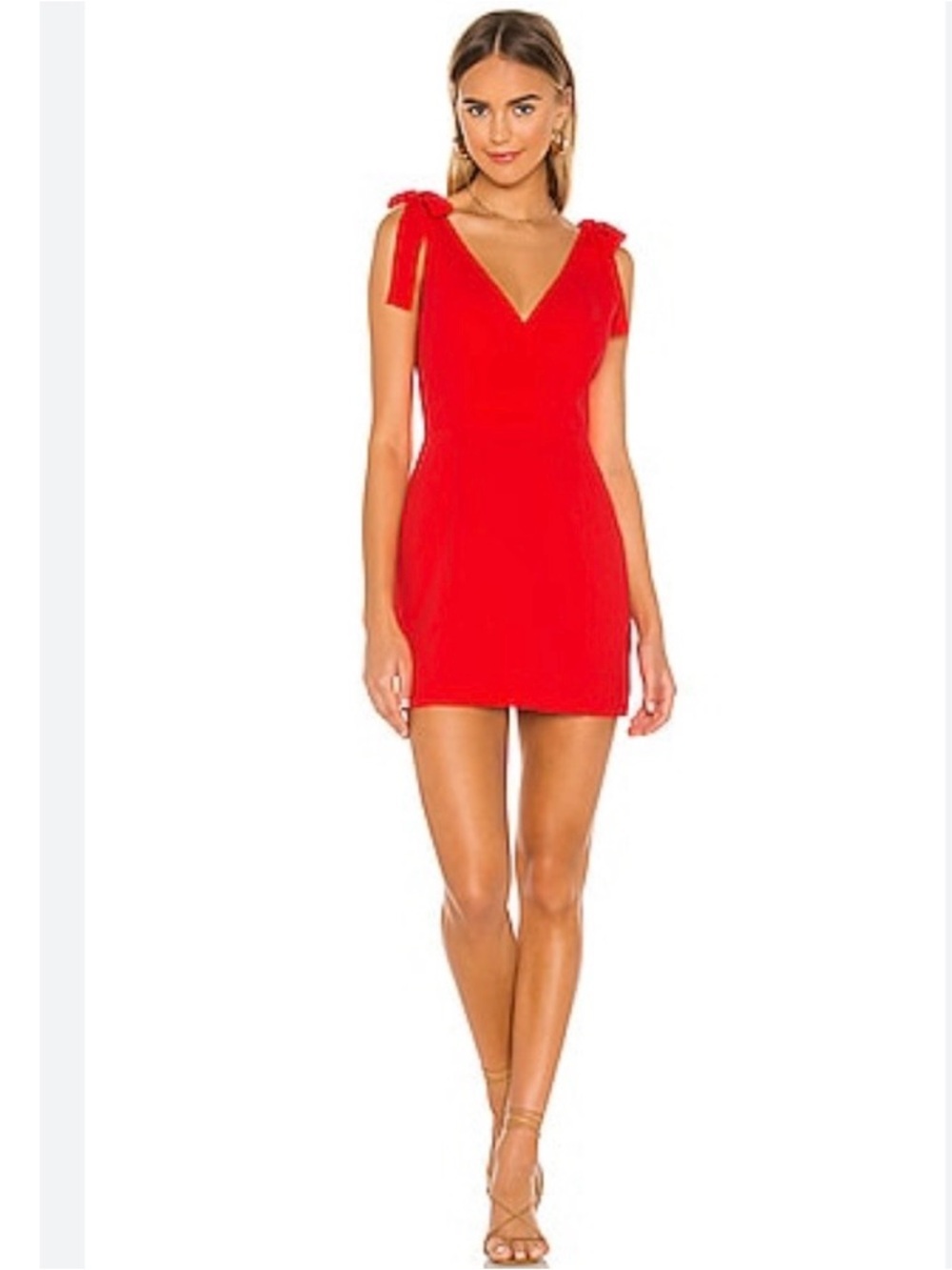 Amanda Uprichard Allora Red V-Neck Tie-Shoulder Mini Dress Sz L - Picture 1 of 12